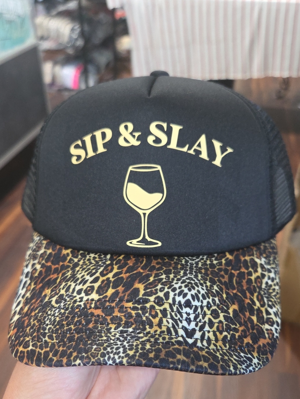 Sip & Slay Leopard Brim Trucker Hat